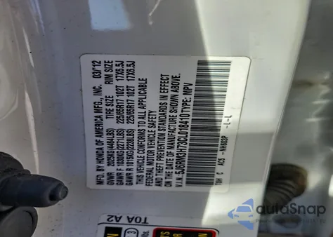 2012 Honda Cr-V Exl из США, поврежденный, VIN 5J6RM3H73CL018410